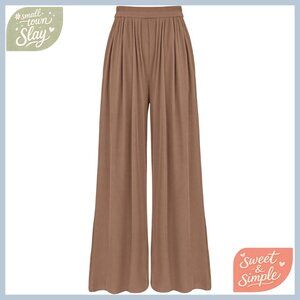 High Waist Wide Leg Palazzo Pants Knit Fabric Pockets Casual Lounge